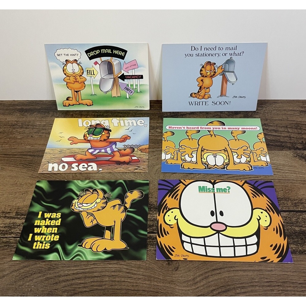 Vintage Lot Of 6 Unused Blank Garfield Post Cards Postcards